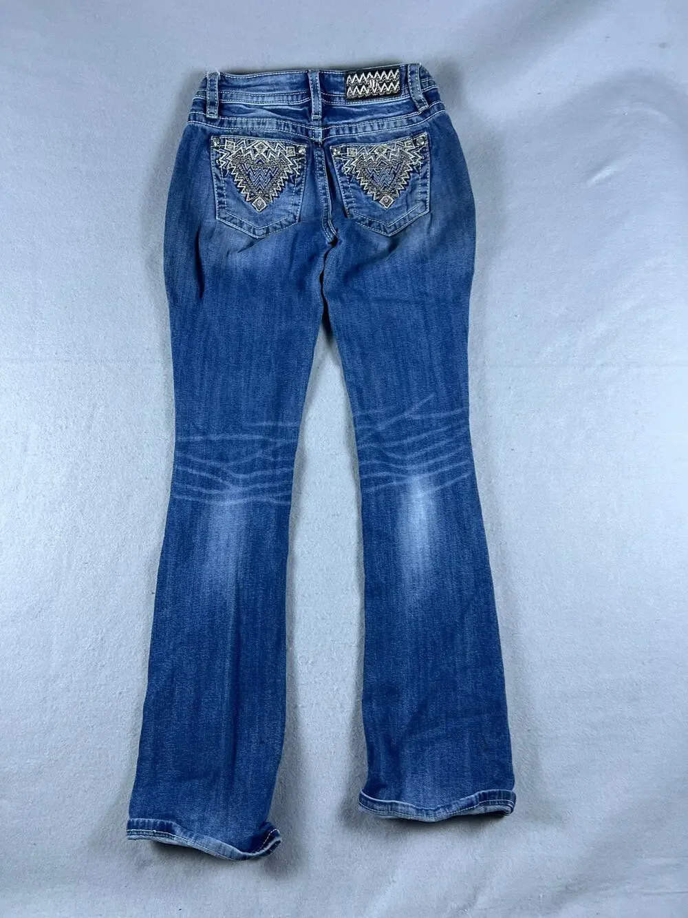 Miss Me Jeans Womens 27 Blue Bootcut Low Rise Curvy Medium Wash Embroidered Stud